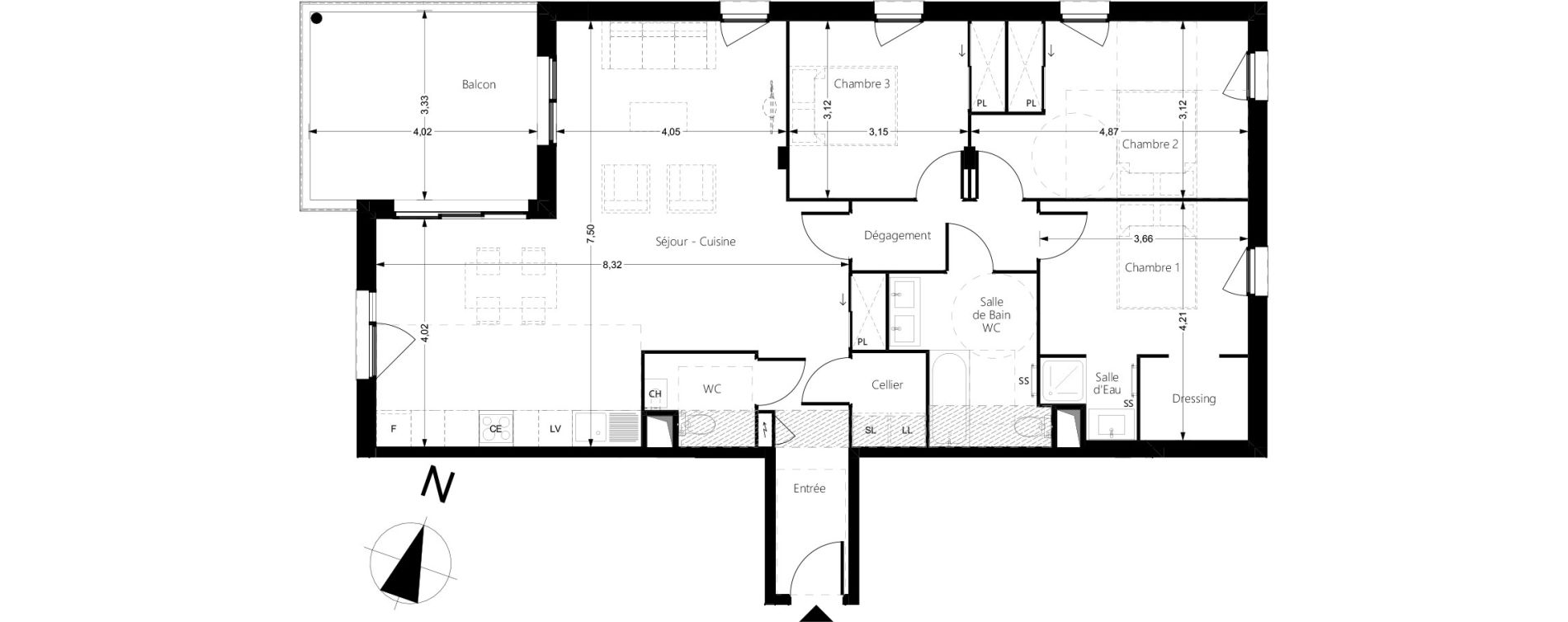 Appartement T4 de 103,90 m2 &agrave; Pessac Cazalet