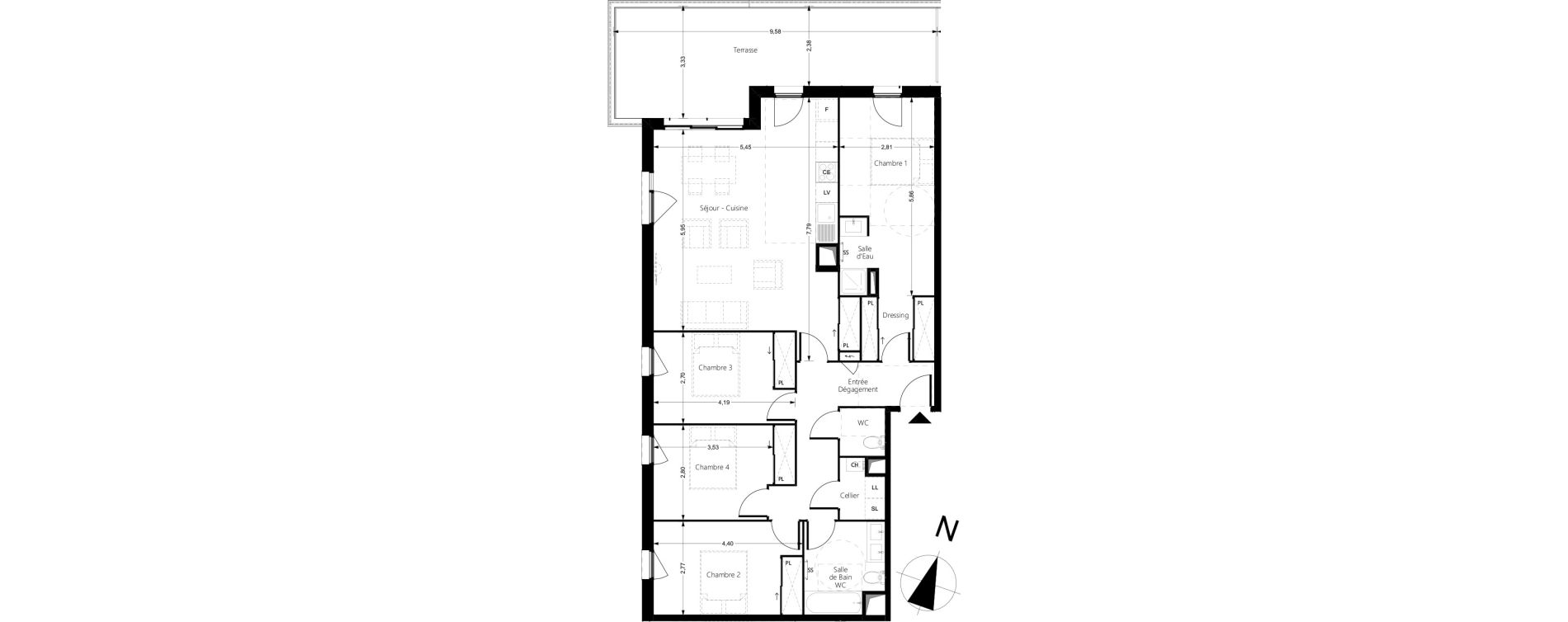 Appartement T4 de 111,10 m2 &agrave; Pessac Cazalet