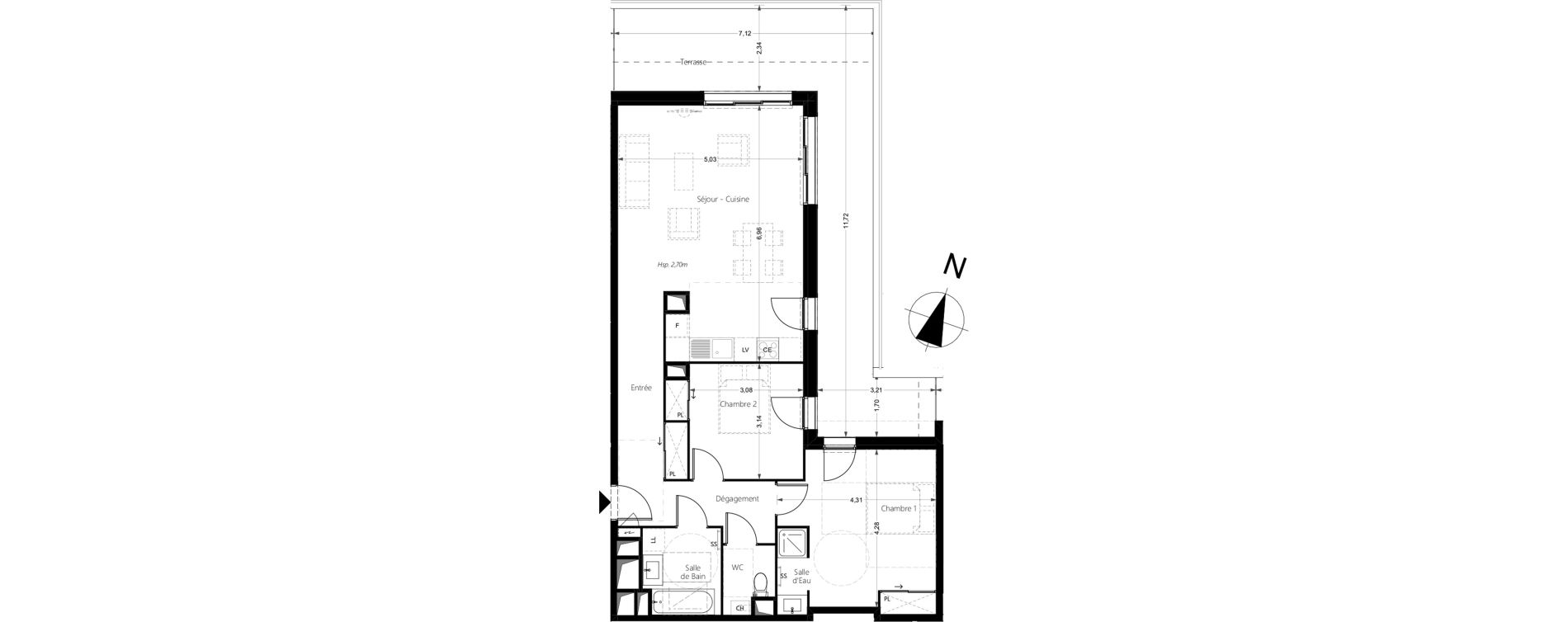 Appartement T3 de 81,50 m2 &agrave; Pessac Cazalet
