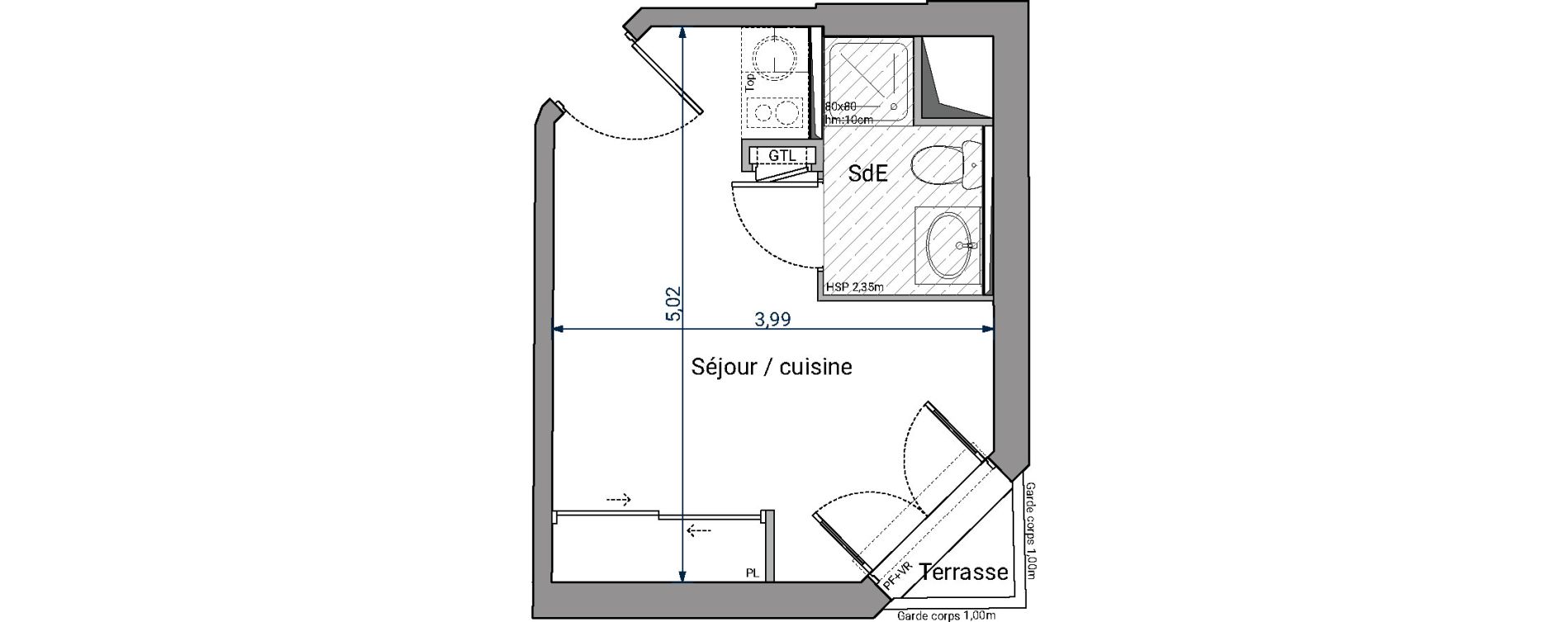 Appartement T1 de 17,49 m2 &agrave; Pessac No&egrave;s
