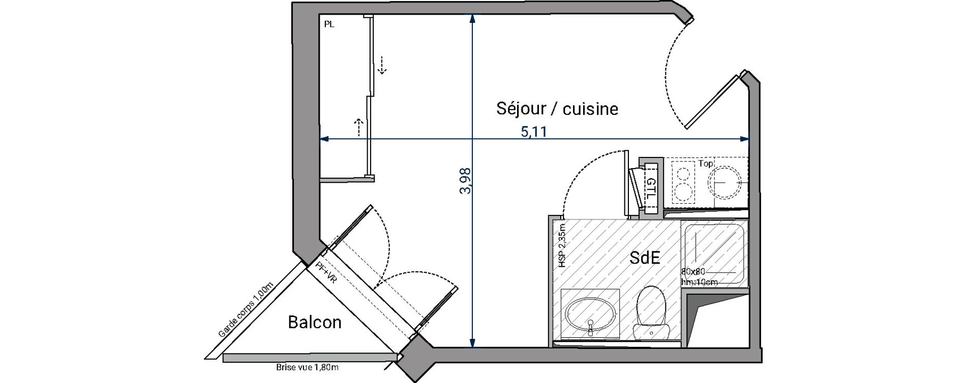 Appartement T1 de 17,91 m2 &agrave; Pessac No&egrave;s