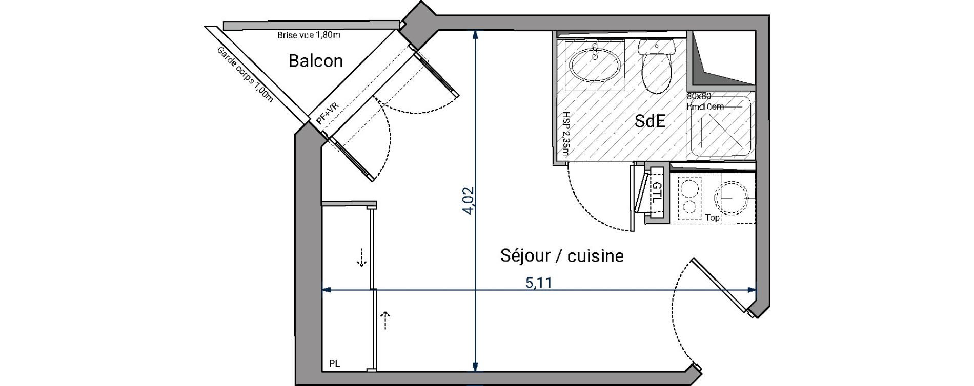Appartement T1 de 18,01 m2 &agrave; Pessac No&egrave;s