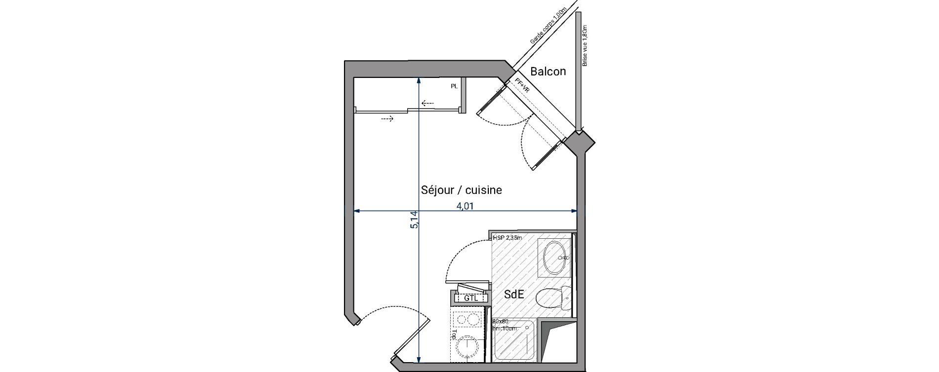 Appartement T1 de 17,95 m2 &agrave; Pessac No&egrave;s