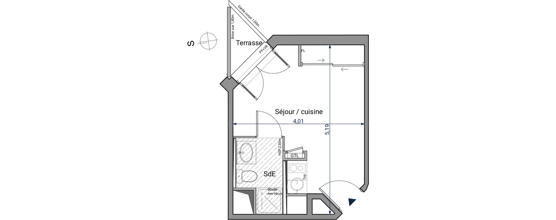 Appartement T1 de 17,34 m2 &agrave; Pessac No&egrave;s