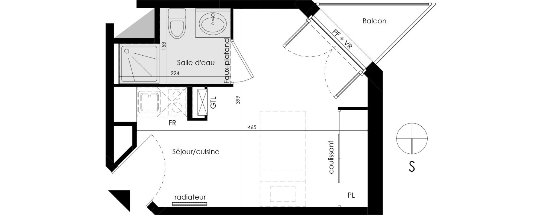 Appartement T1 de 17,46 m2 &agrave; Pessac No&egrave;s