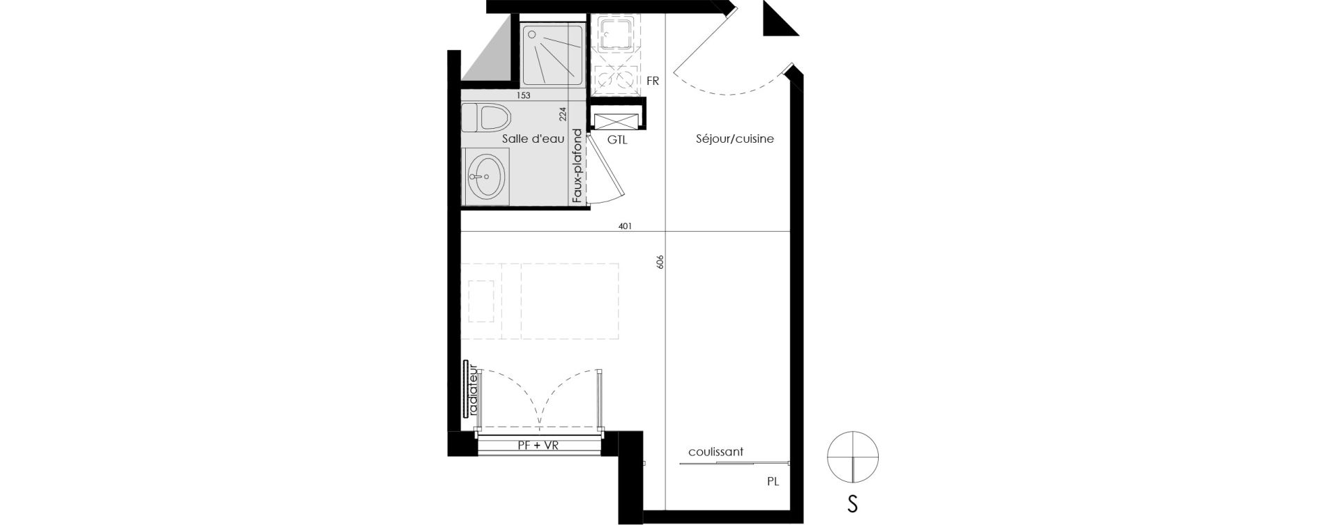 Appartement T1 de 20,62 m2 &agrave; Pessac No&egrave;s