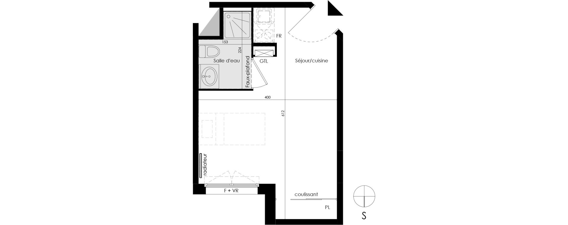 Appartement T1 de 20,65 m2 &agrave; Pessac No&egrave;s