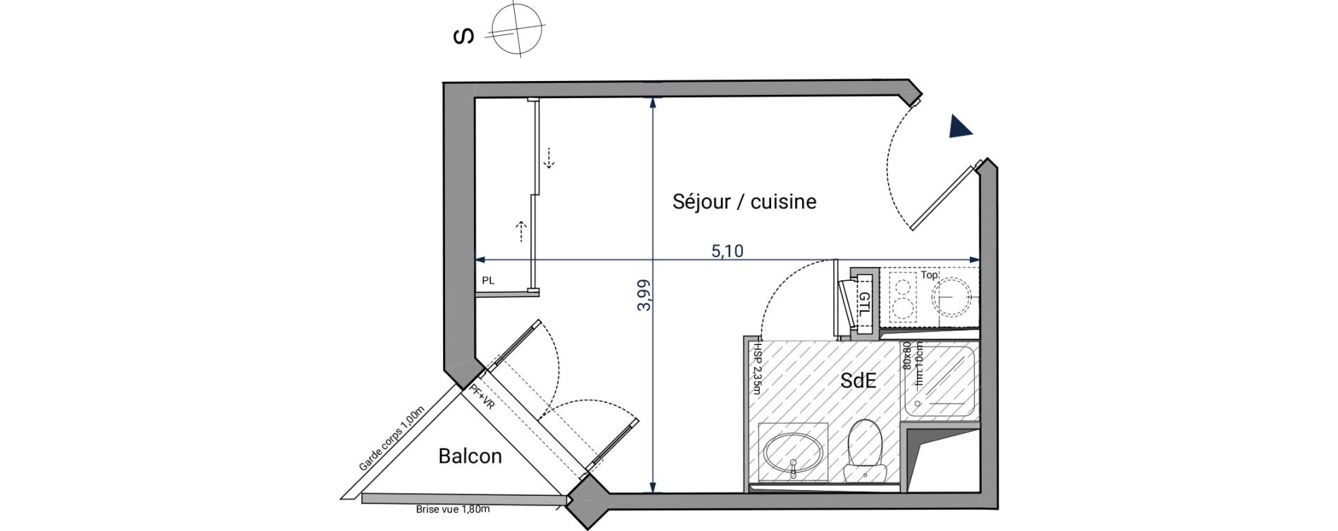 Appartement T1 de 17,98 m2 &agrave; Pessac No&egrave;s