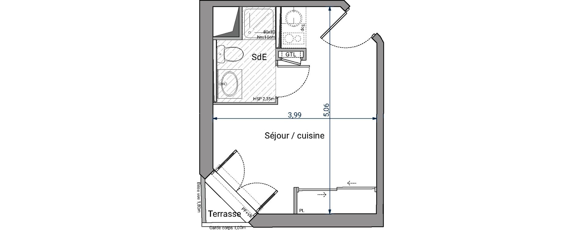 Appartement T1 de 17,96 m2 &agrave; Pessac No&egrave;s