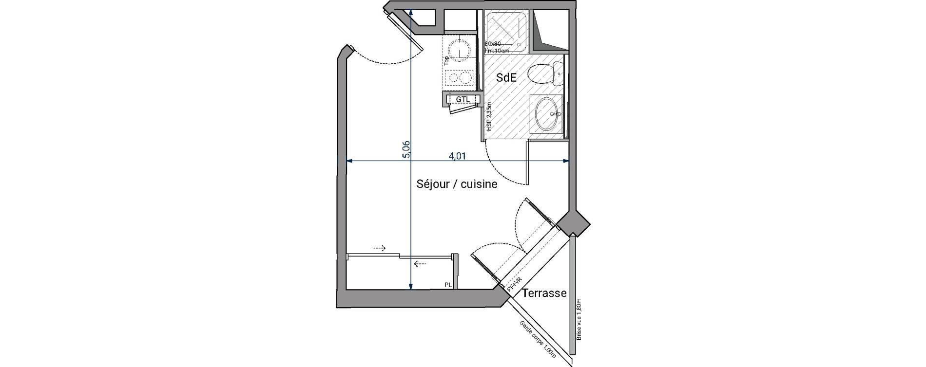 Appartement T1 de 17,02 m2 &agrave; Pessac No&egrave;s