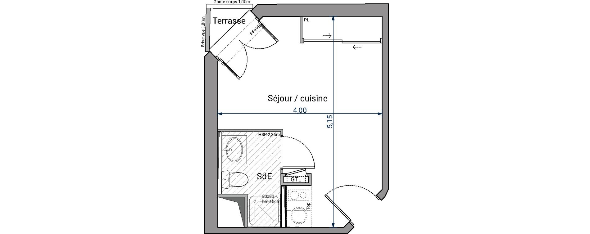 Appartement T1 de 18,20 m2 &agrave; Pessac No&egrave;s