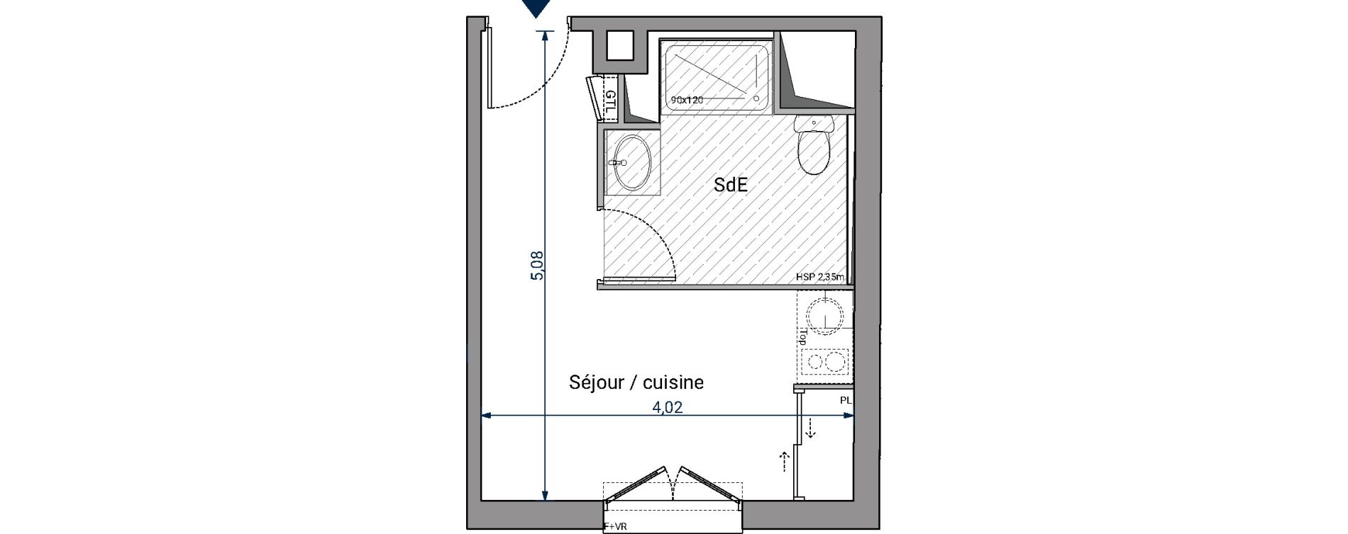 Appartement T1 de 18,34 m2 &agrave; Pessac No&egrave;s