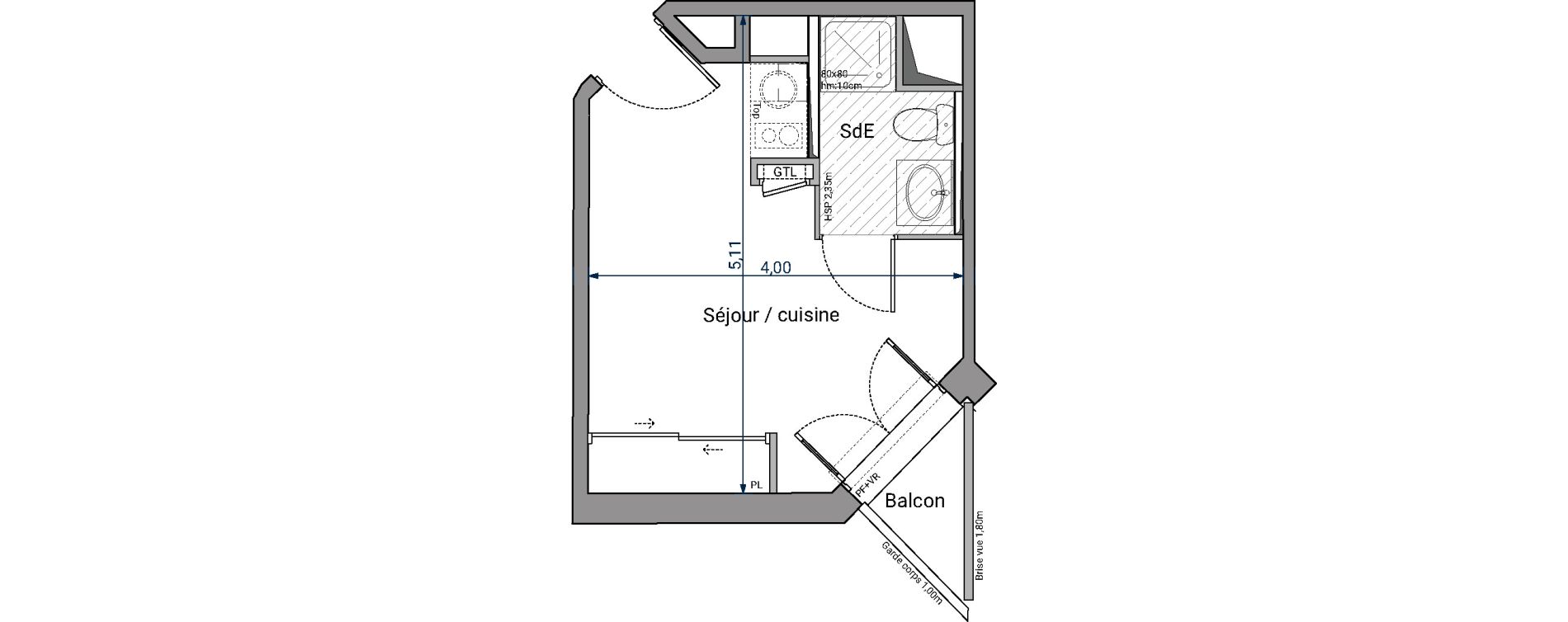 Appartement T1 de 17,00 m2 &agrave; Pessac No&egrave;s