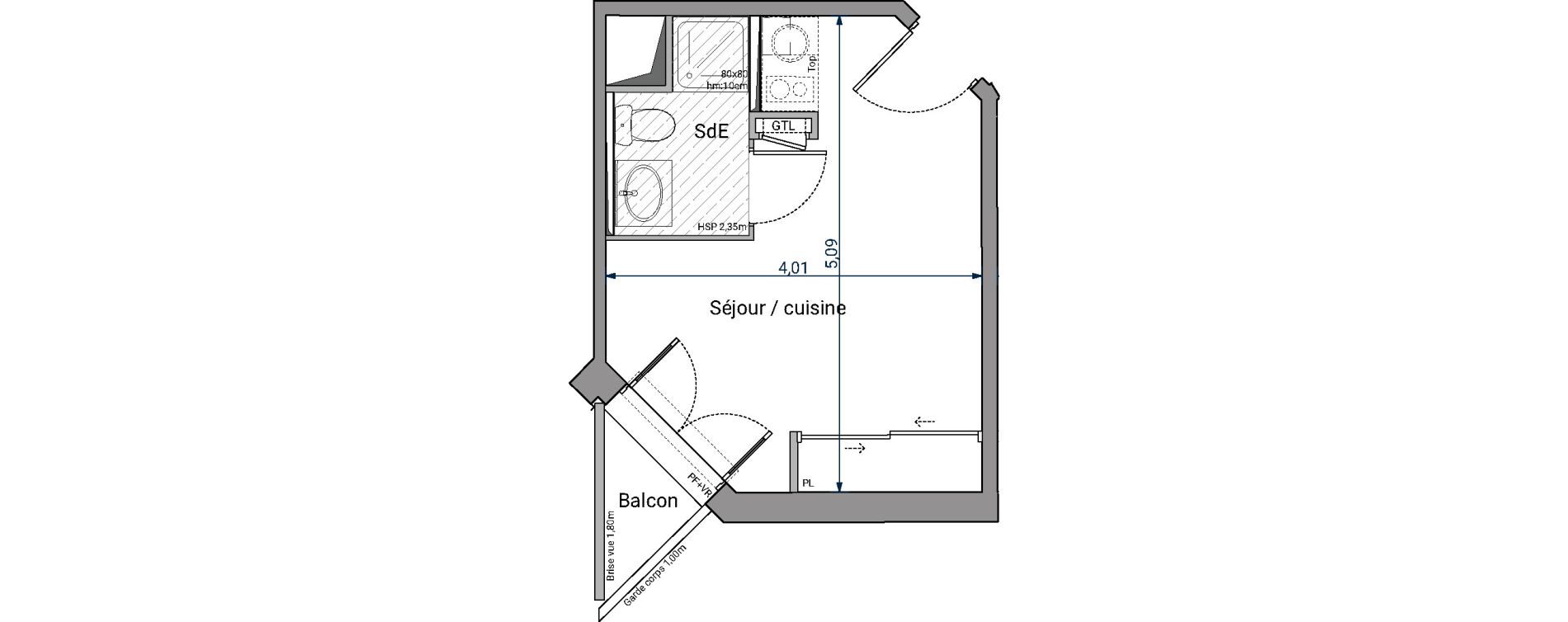 Appartement T1 de 17,79 m2 &agrave; Pessac No&egrave;s