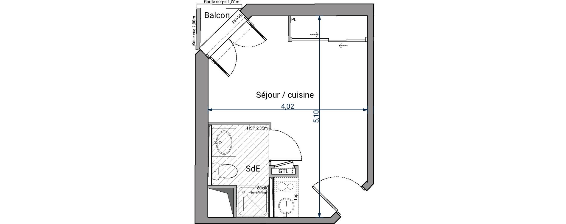 Appartement T1 de 18,10 m2 &agrave; Pessac No&egrave;s