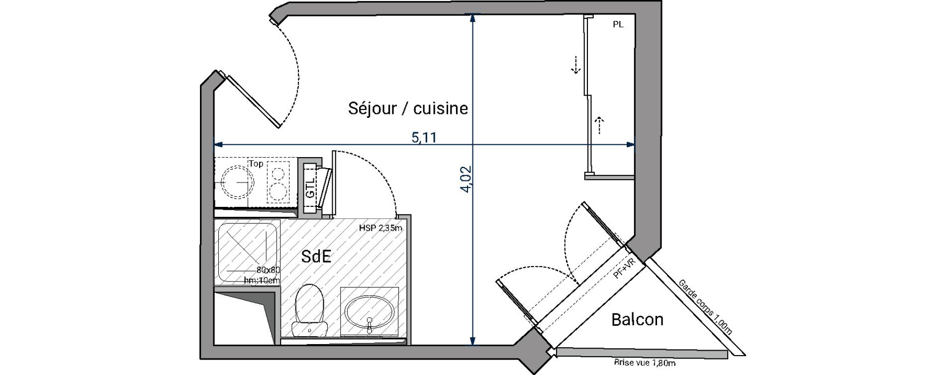 Appartement T1 de 17,84 m2 &agrave; Pessac No&egrave;s