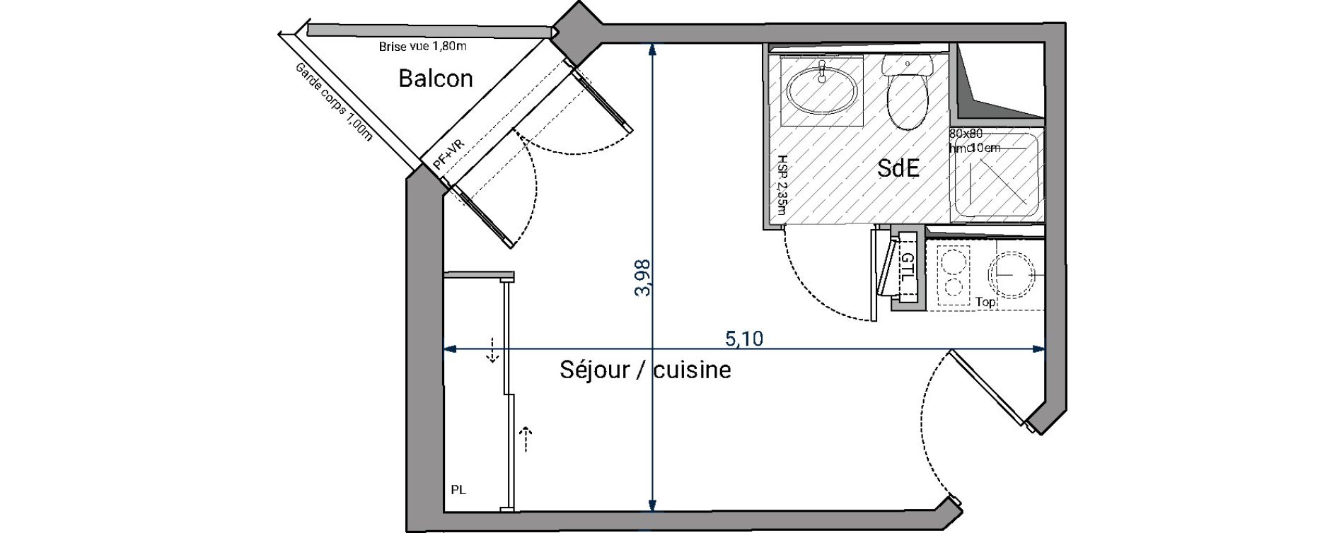Appartement T1 de 17,73 m2 &agrave; Pessac No&egrave;s