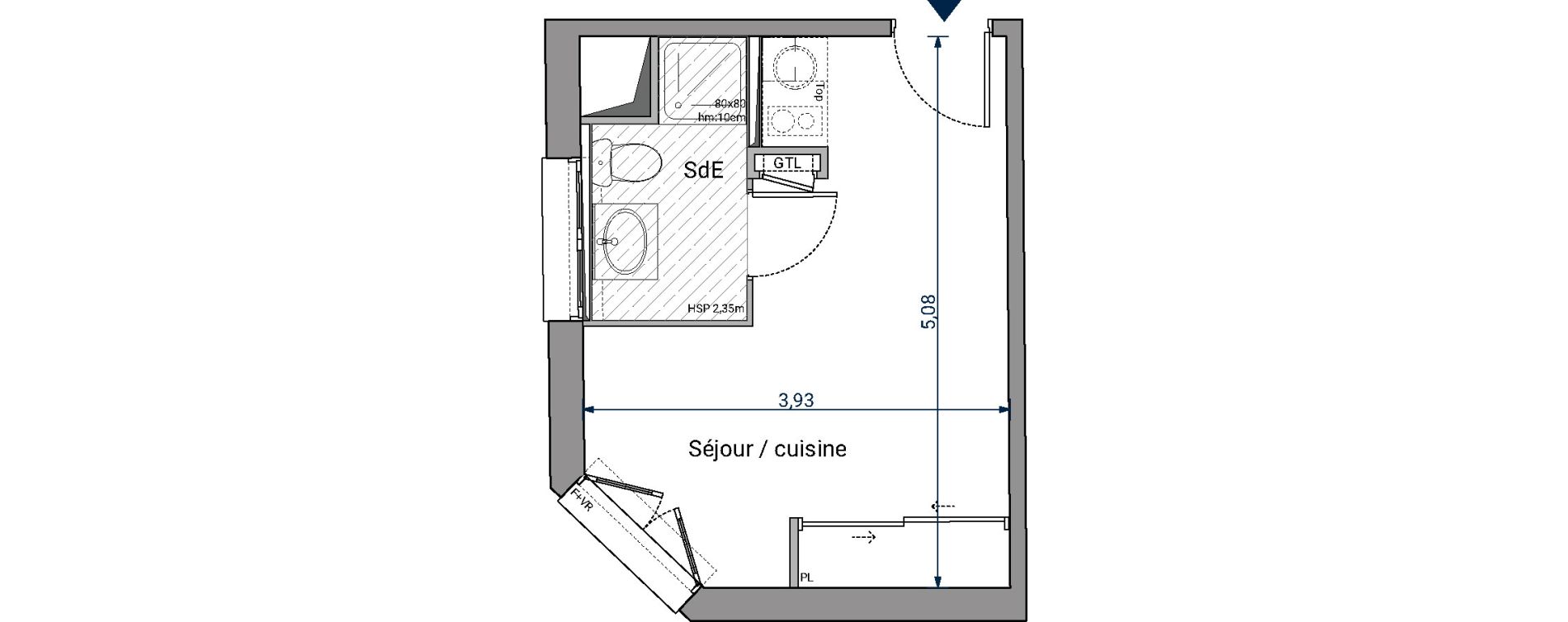 Appartement T1 de 17,90 m2 &agrave; Pessac No&egrave;s
