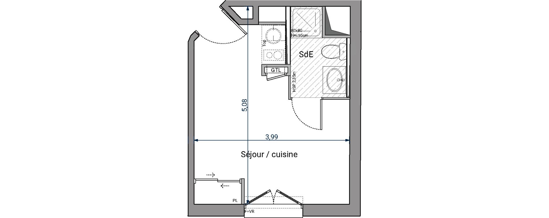 Appartement T1 de 18,28 m2 &agrave; Pessac No&egrave;s