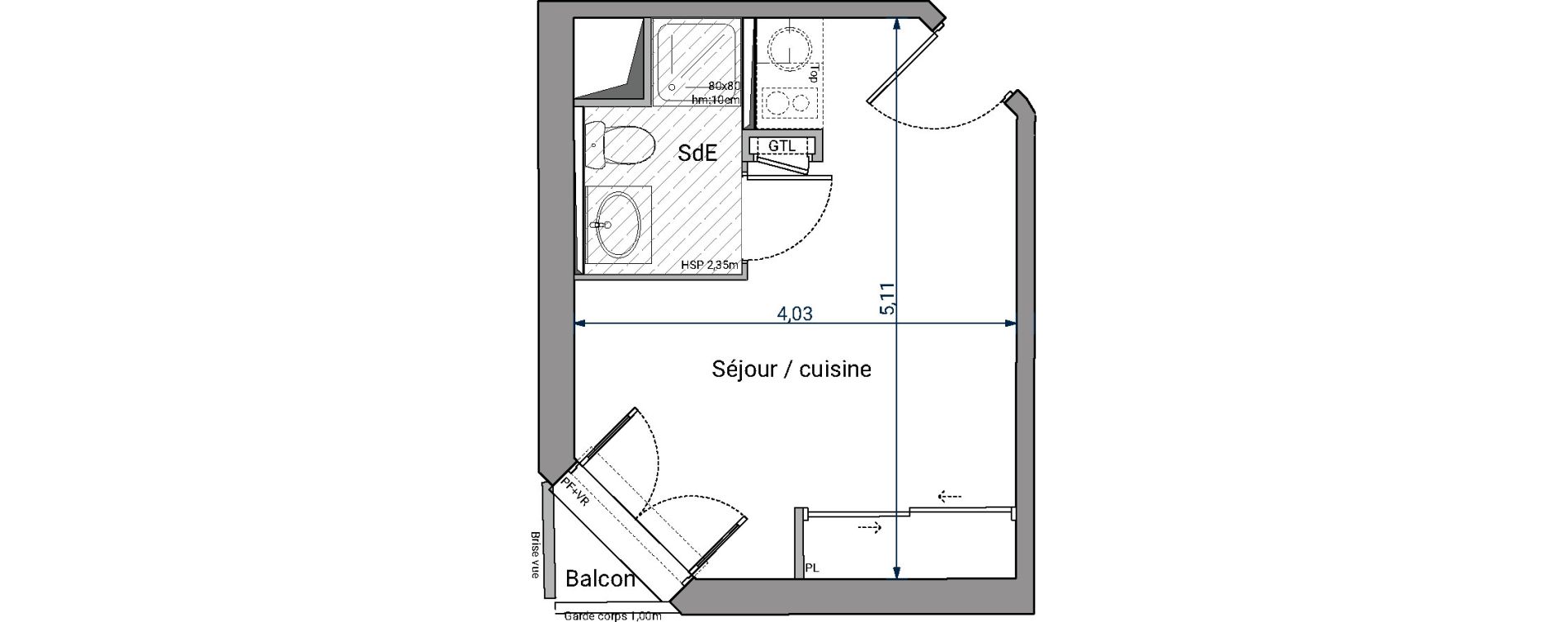 Appartement T1 de 18,39 m2 &agrave; Pessac No&egrave;s