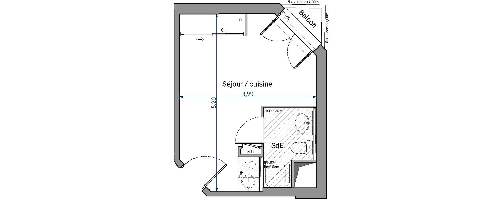 Appartement T1 de 18,14 m2 &agrave; Pessac No&egrave;s
