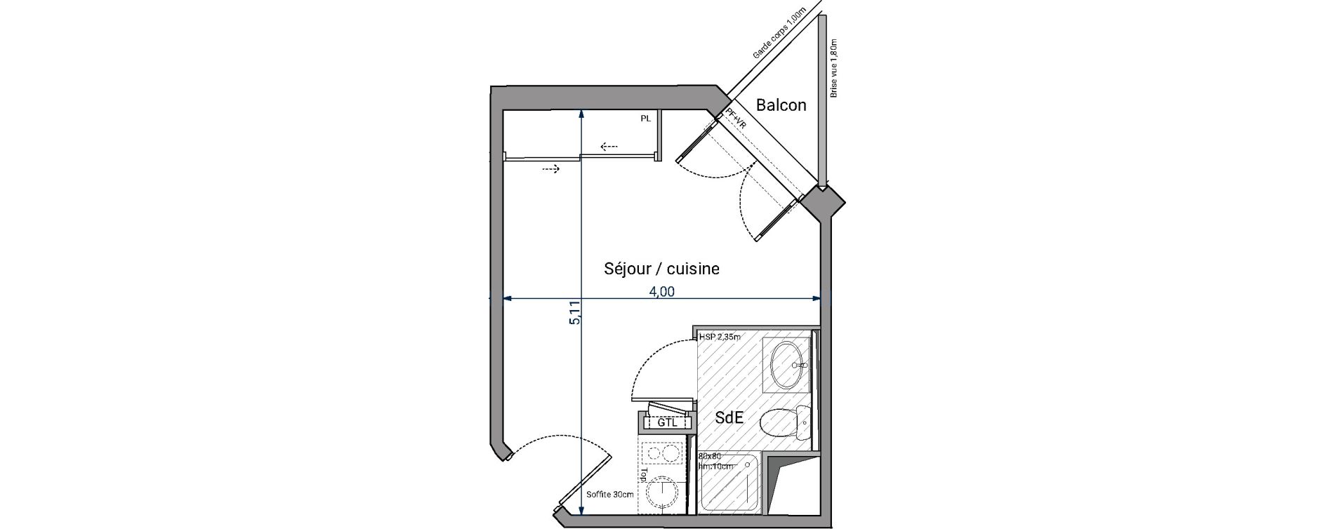 Appartement T1 de 17,76 m2 &agrave; Pessac No&egrave;s