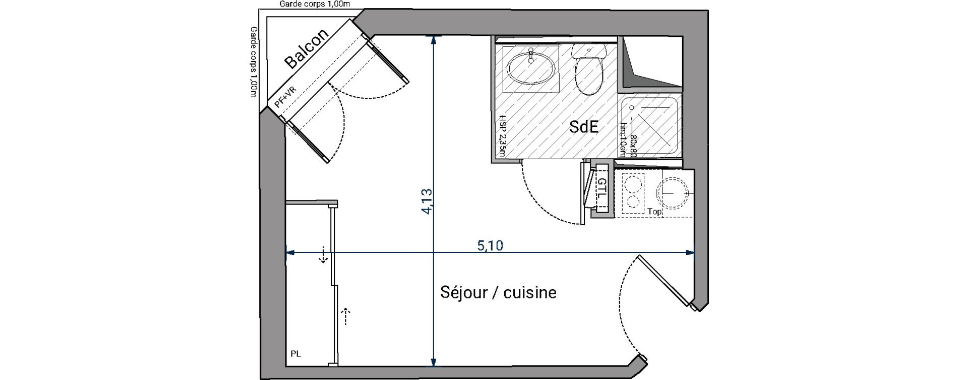 Appartement T1 de 18,69 m2 &agrave; Pessac No&egrave;s