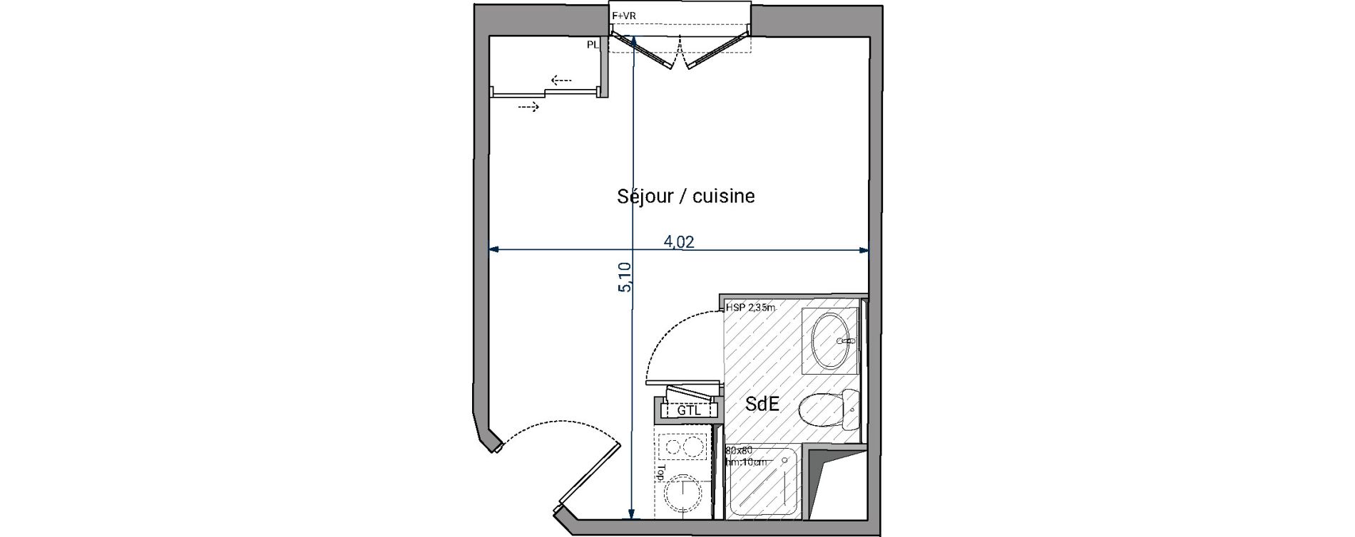 Appartement T1 de 18,76 m2 &agrave; Pessac No&egrave;s