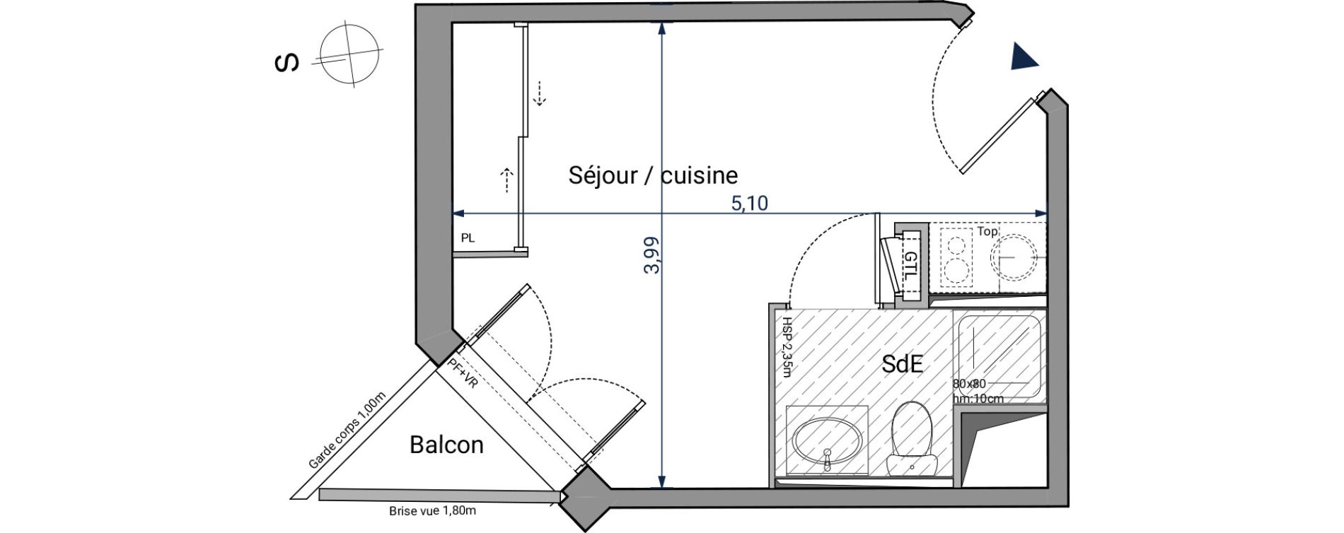 Appartement T1 de 17,97 m2 &agrave; Pessac No&egrave;s