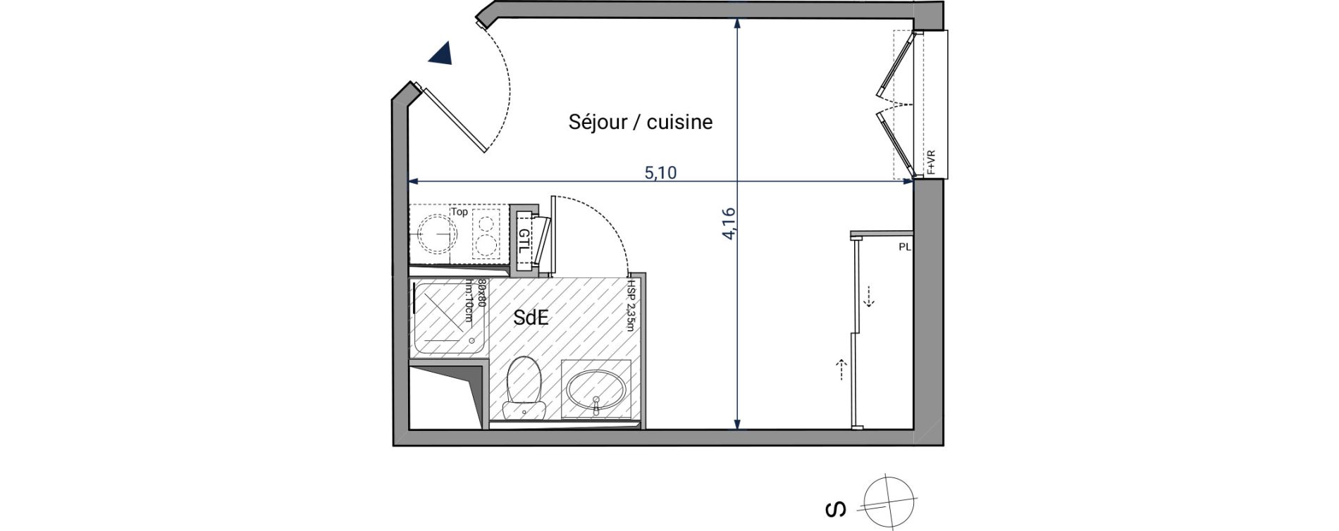 Appartement T1 de 19,55 m2 &agrave; Pessac No&egrave;s