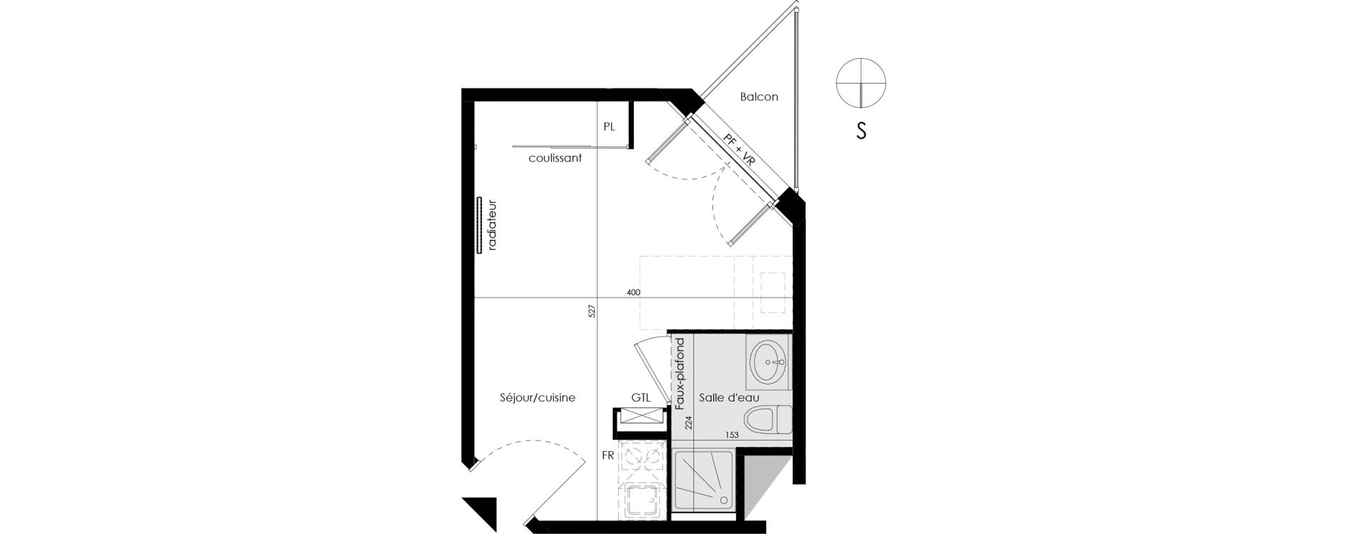 Appartement T1 de 18,31 m2 &agrave; Pessac No&egrave;s
