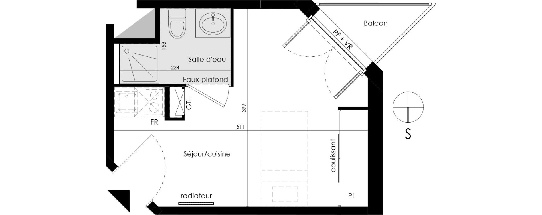 Appartement T1 de 17,79 m2 &agrave; Pessac No&egrave;s
