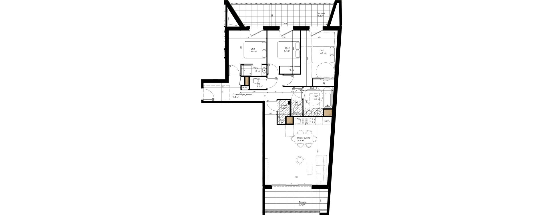 Appartement T4 de 89,60 m2 &agrave; Pessac Le bourg