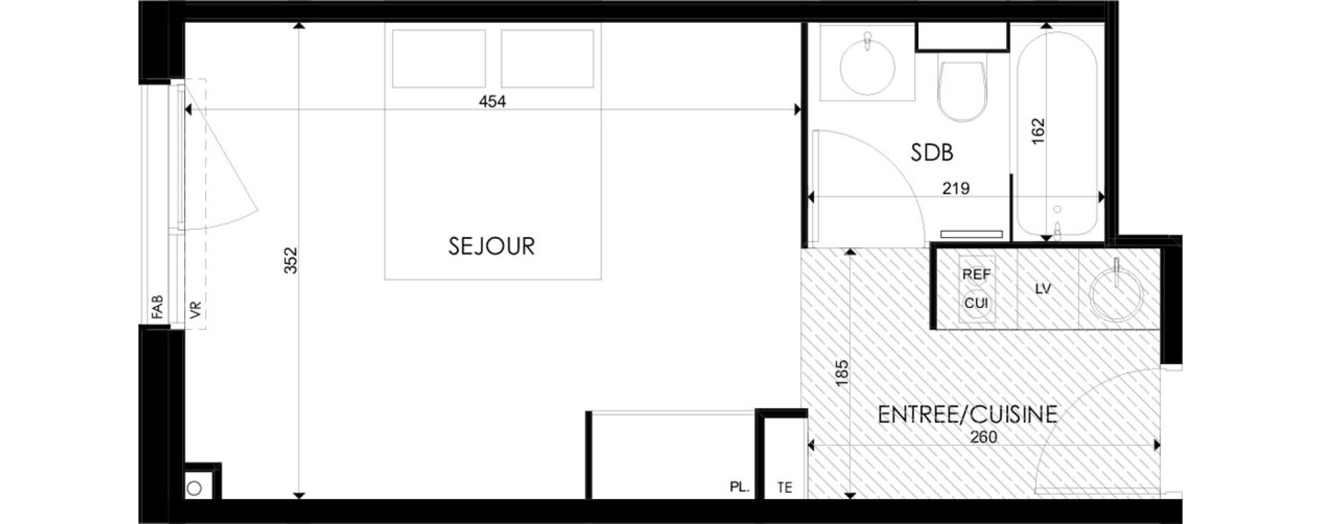 Appartement T1 meubl&eacute; de 23,88 m2 &agrave; Pessac Candau