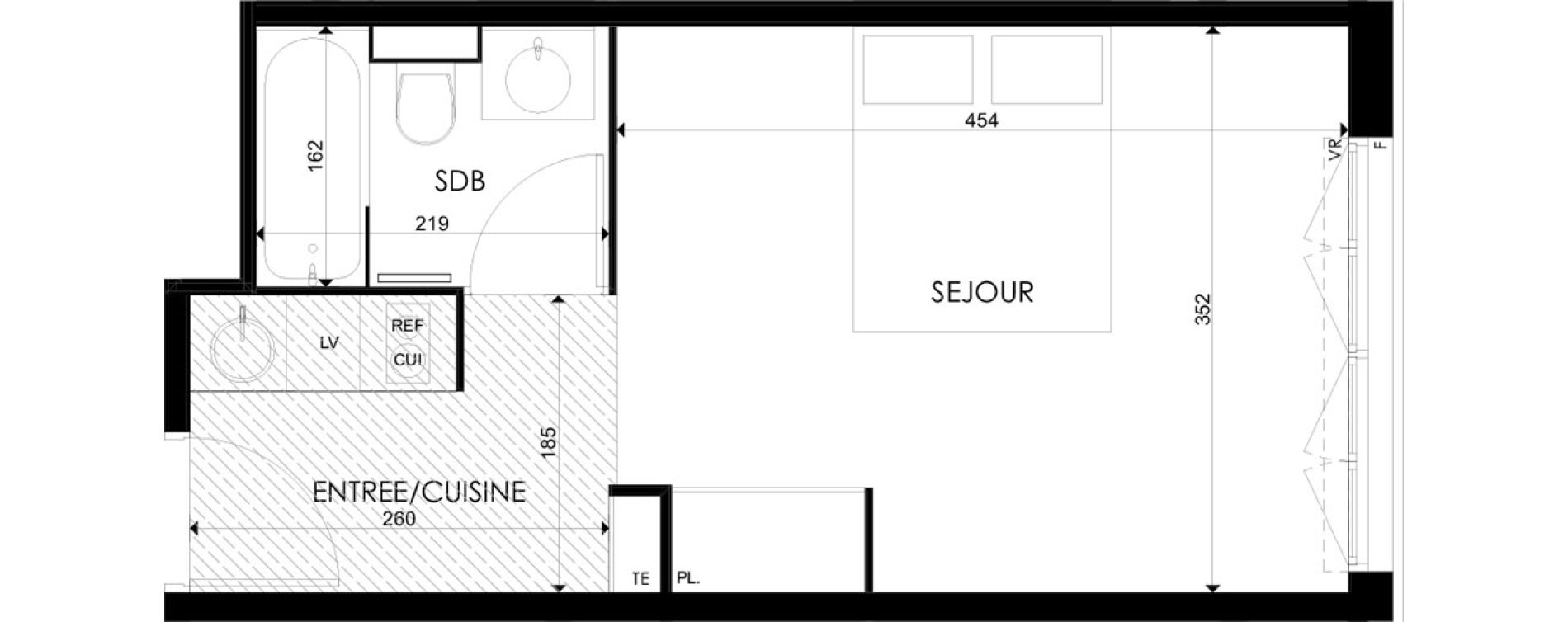 Appartement T1 meubl&eacute; de 23,89 m2 &agrave; Pessac Candau