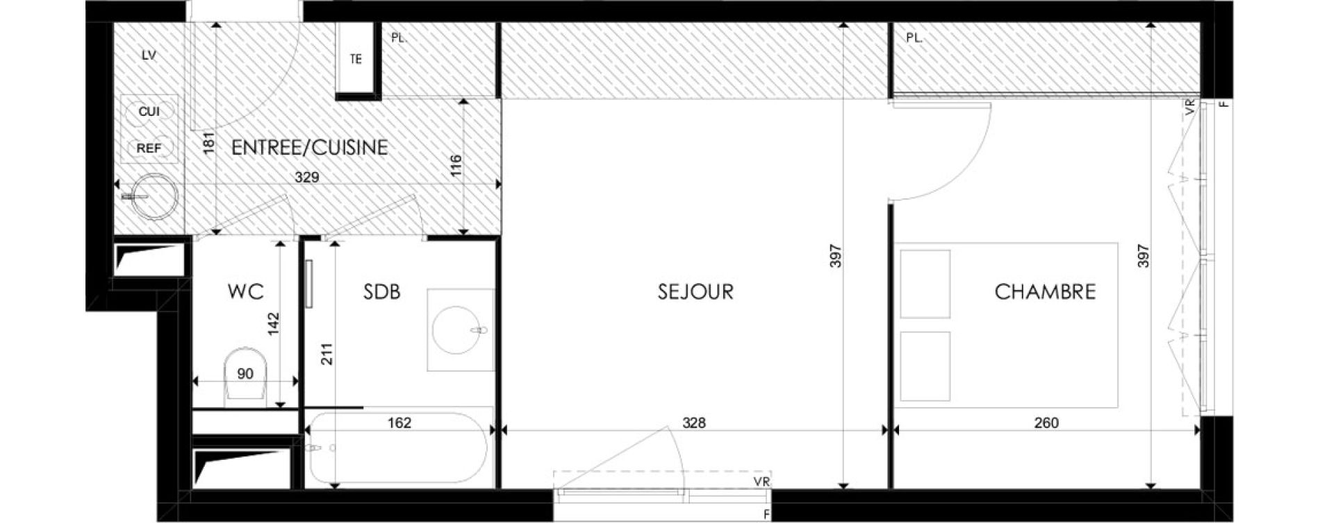 Appartement T2 meubl&eacute; de 33,67 m2 &agrave; Pessac Candau