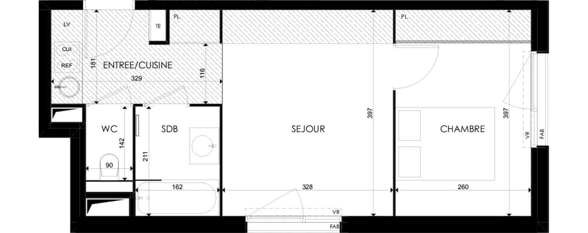 Appartement T2 meubl&eacute; de 33,67 m2 &agrave; Pessac Candau