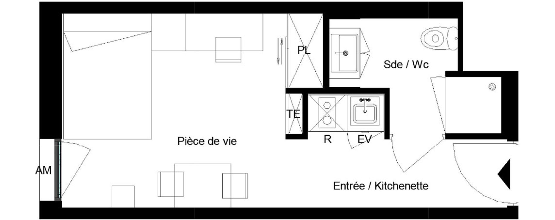 Appartement T1 meubl&eacute; de 20,44 m2 &agrave; Pessac Parc industriel - bersol