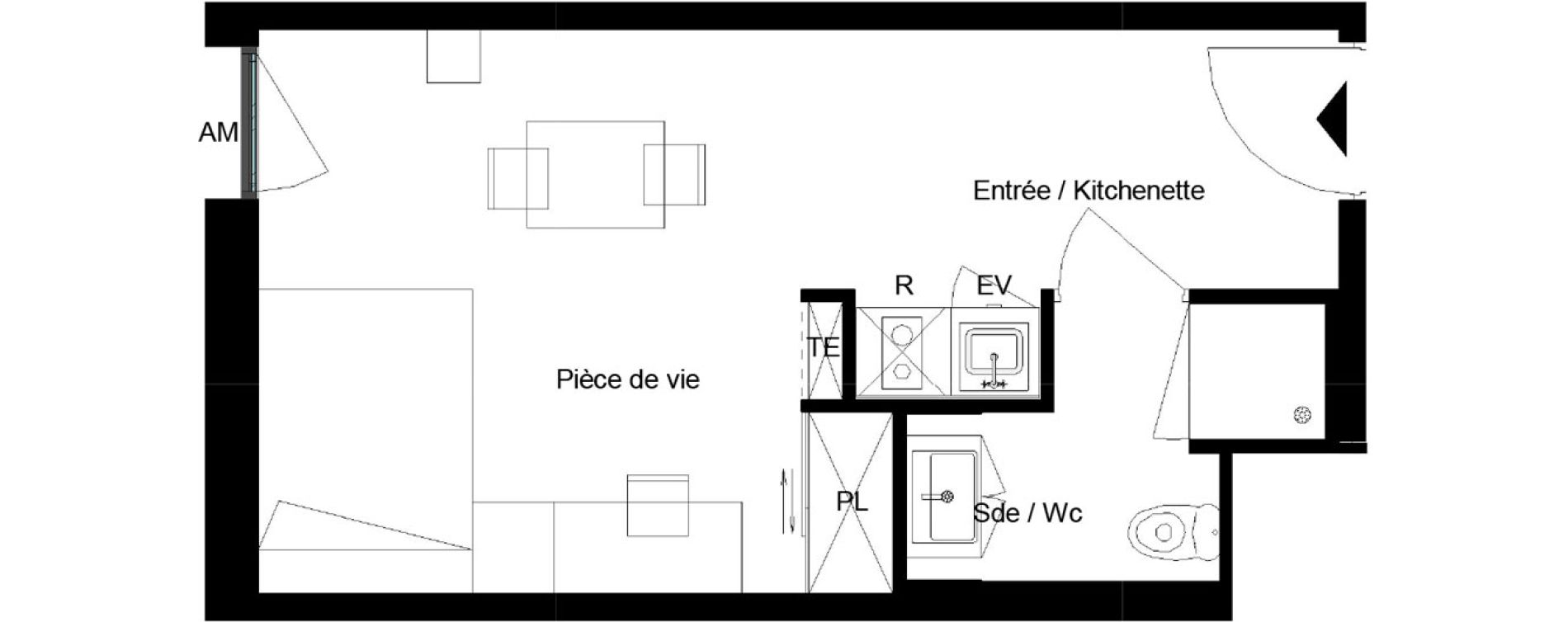 Appartement T1 meubl&eacute; de 24,52 m2 &agrave; Pessac Parc industriel - bersol