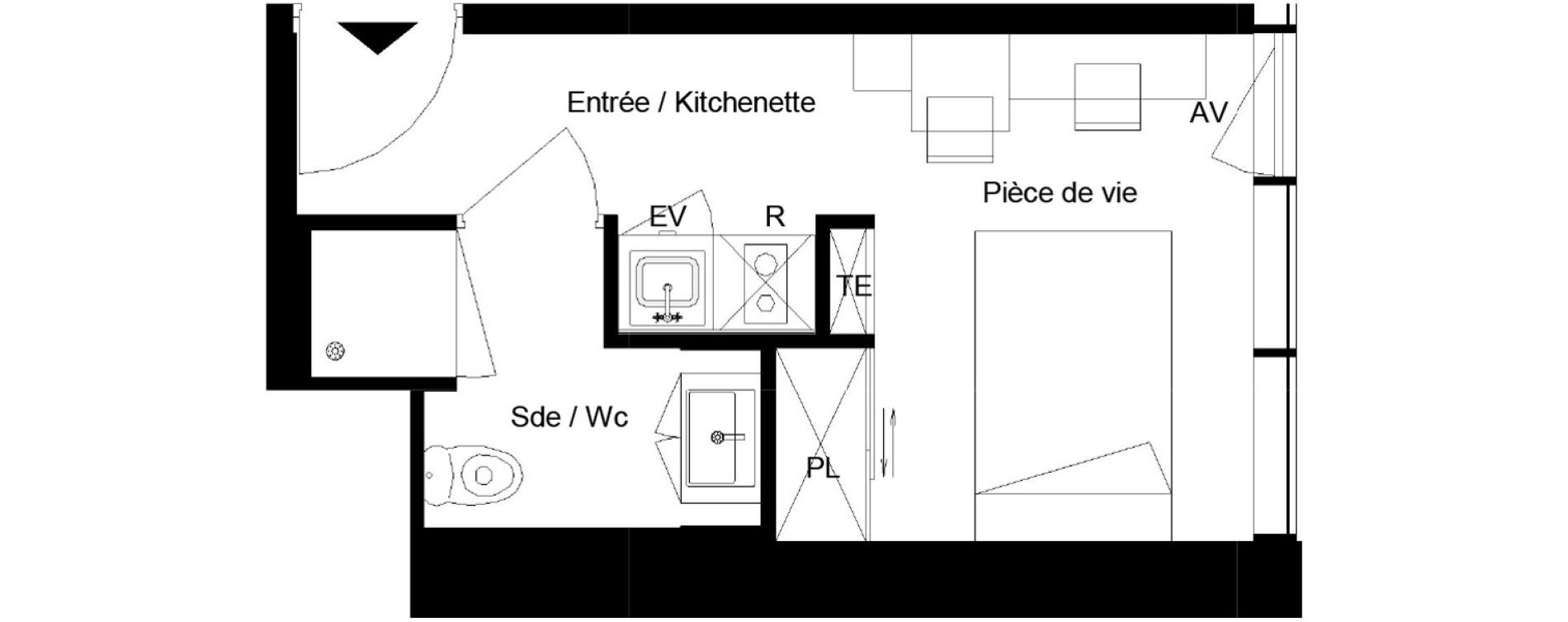 Appartement T1 meubl&eacute; de 16,91 m2 &agrave; Pessac Parc industriel - bersol