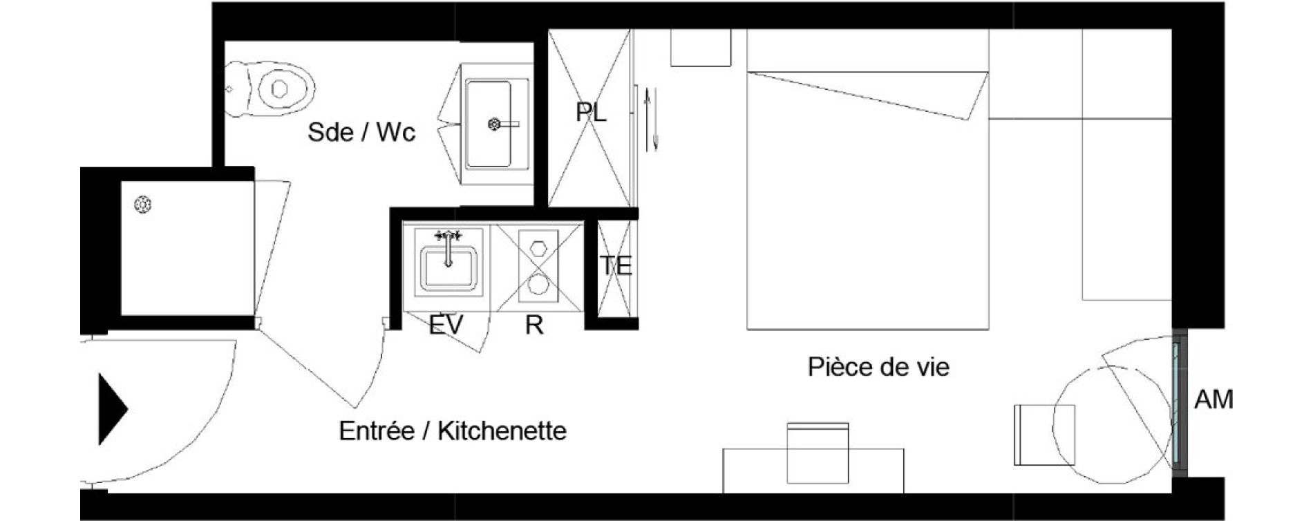 Appartement T1 meubl&eacute; de 20,44 m2 &agrave; Pessac Parc industriel - bersol