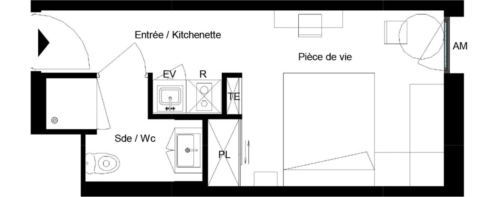 Appartement T1 meubl&eacute; de 20,44 m2 &agrave; Pessac Parc industriel - bersol