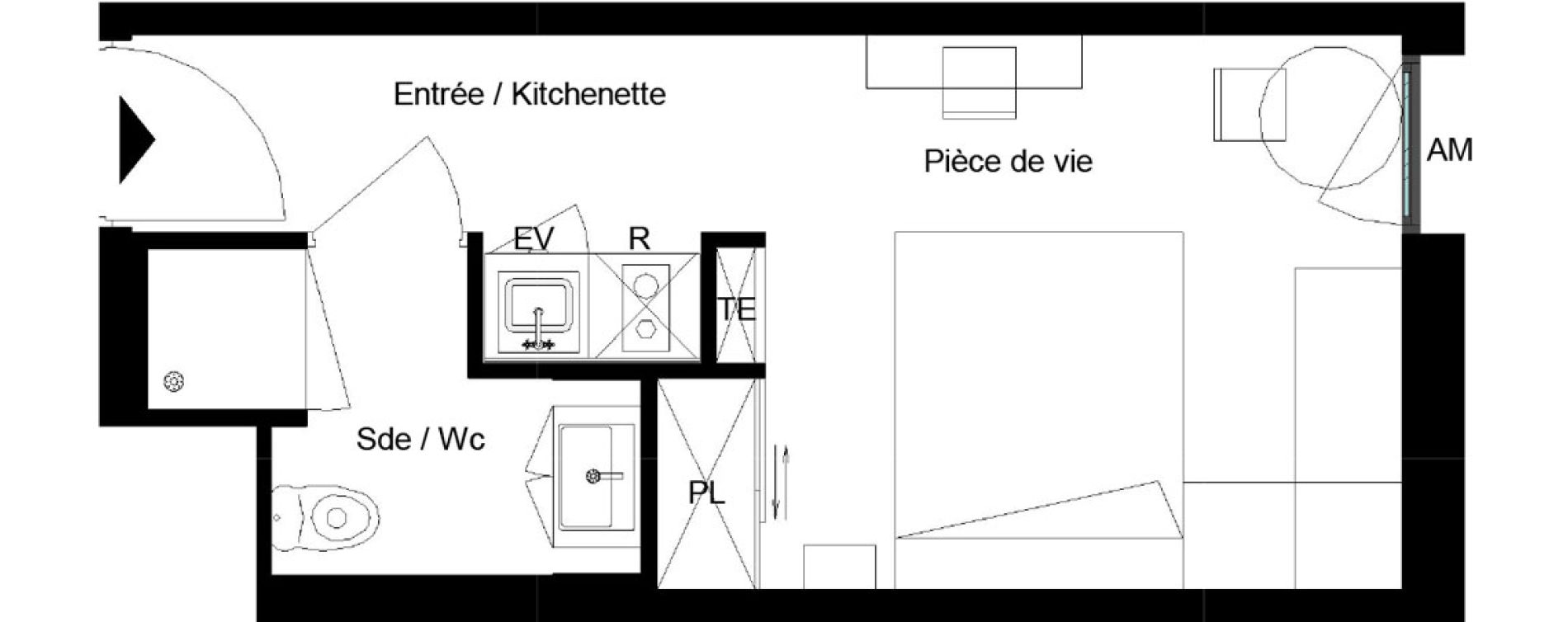 Appartement T1 meubl&eacute; de 20,44 m2 &agrave; Pessac Parc industriel - bersol