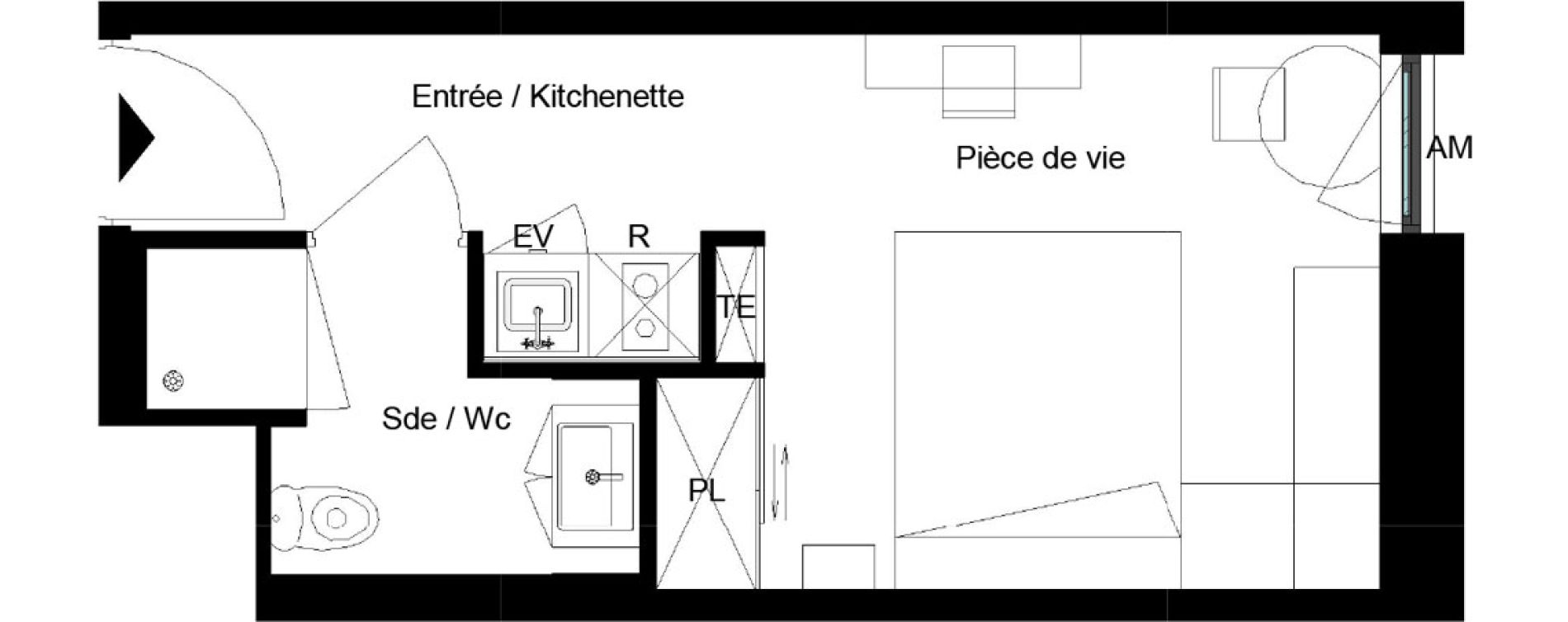 Appartement T1 meubl&eacute; de 20,06 m2 &agrave; Pessac Parc industriel - bersol