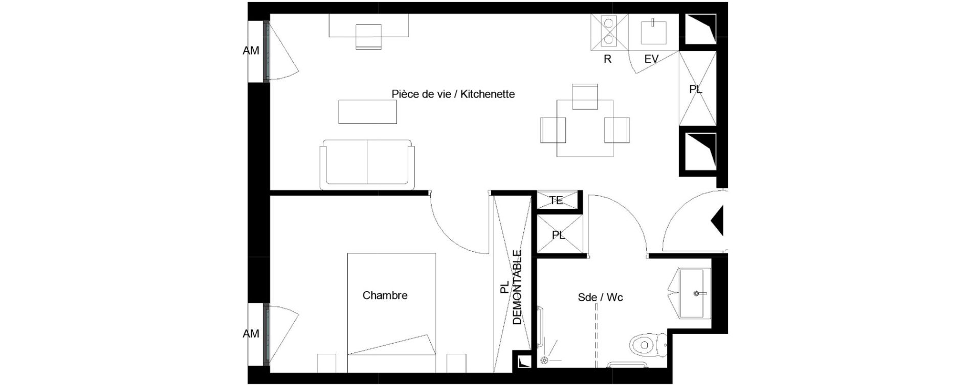 Appartement T1 meubl&eacute; de 37,74 m2 &agrave; Pessac Parc industriel - bersol