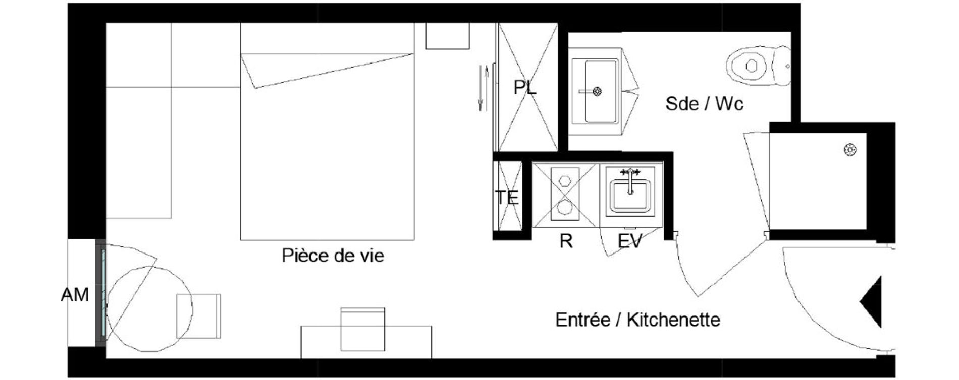 Appartement T1 meubl&eacute; de 20,44 m2 &agrave; Pessac Parc industriel - bersol