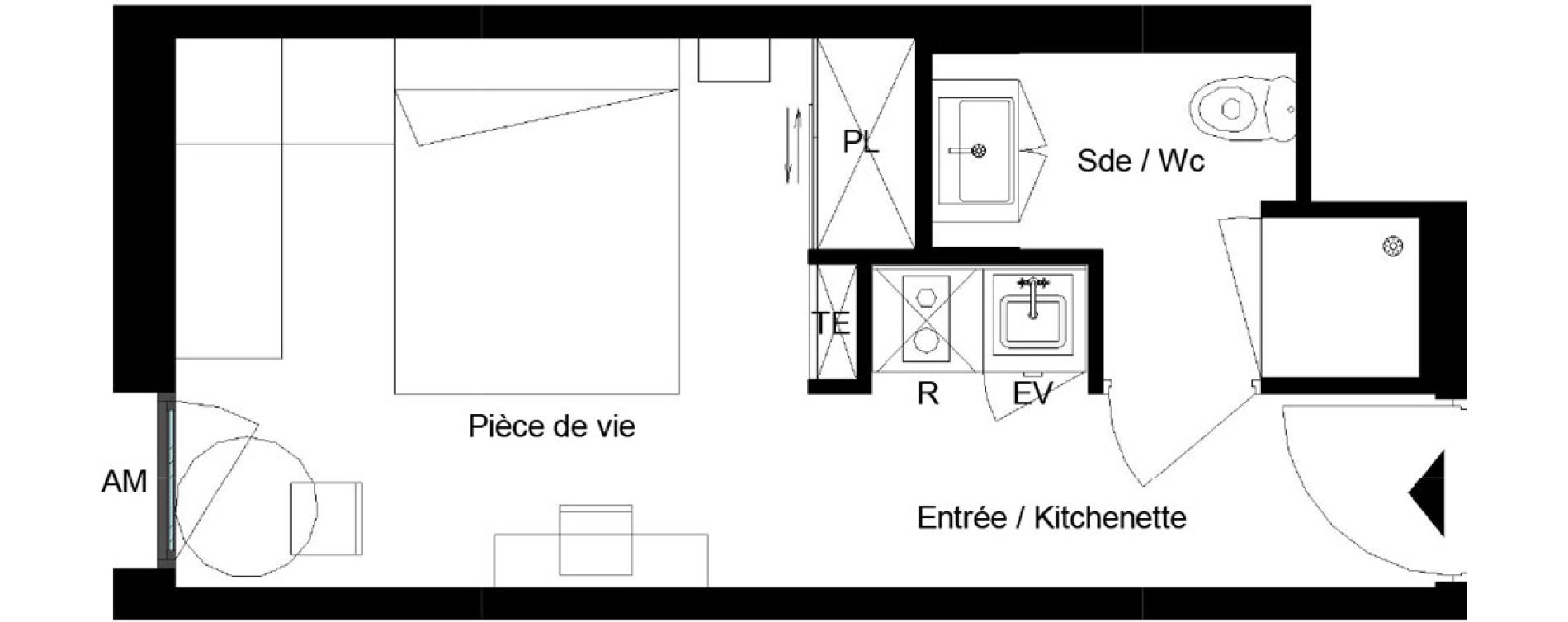 Appartement T1 meubl&eacute; de 20,44 m2 &agrave; Pessac Parc industriel - bersol