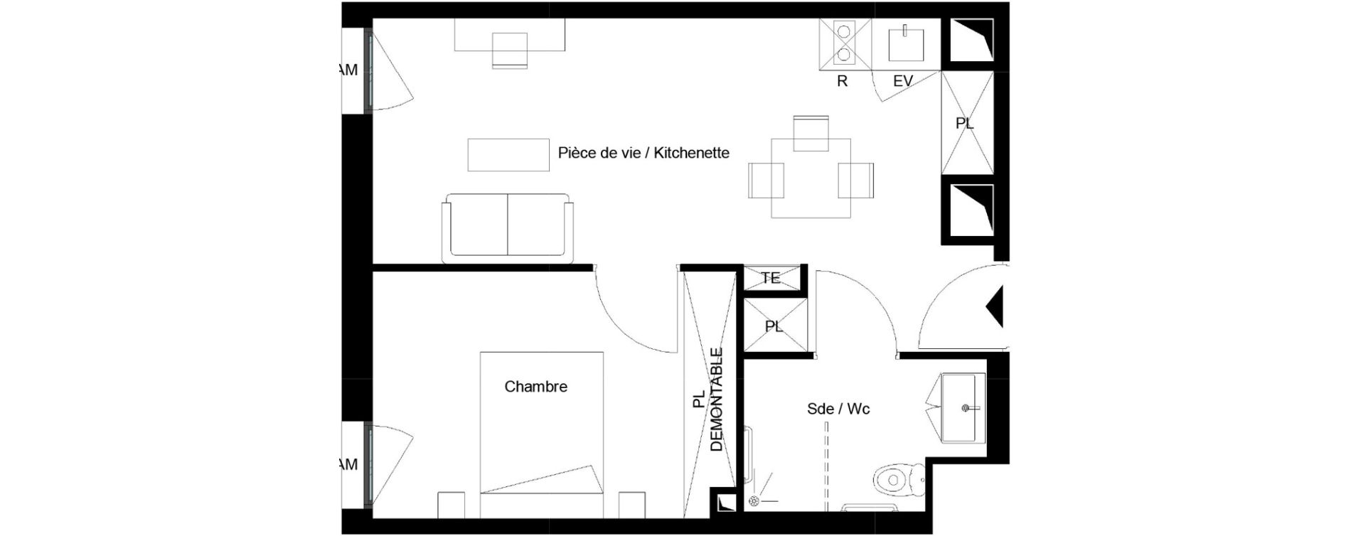 Appartement T2 meubl&eacute; de 37,74 m2 &agrave; Pessac Parc industriel - bersol