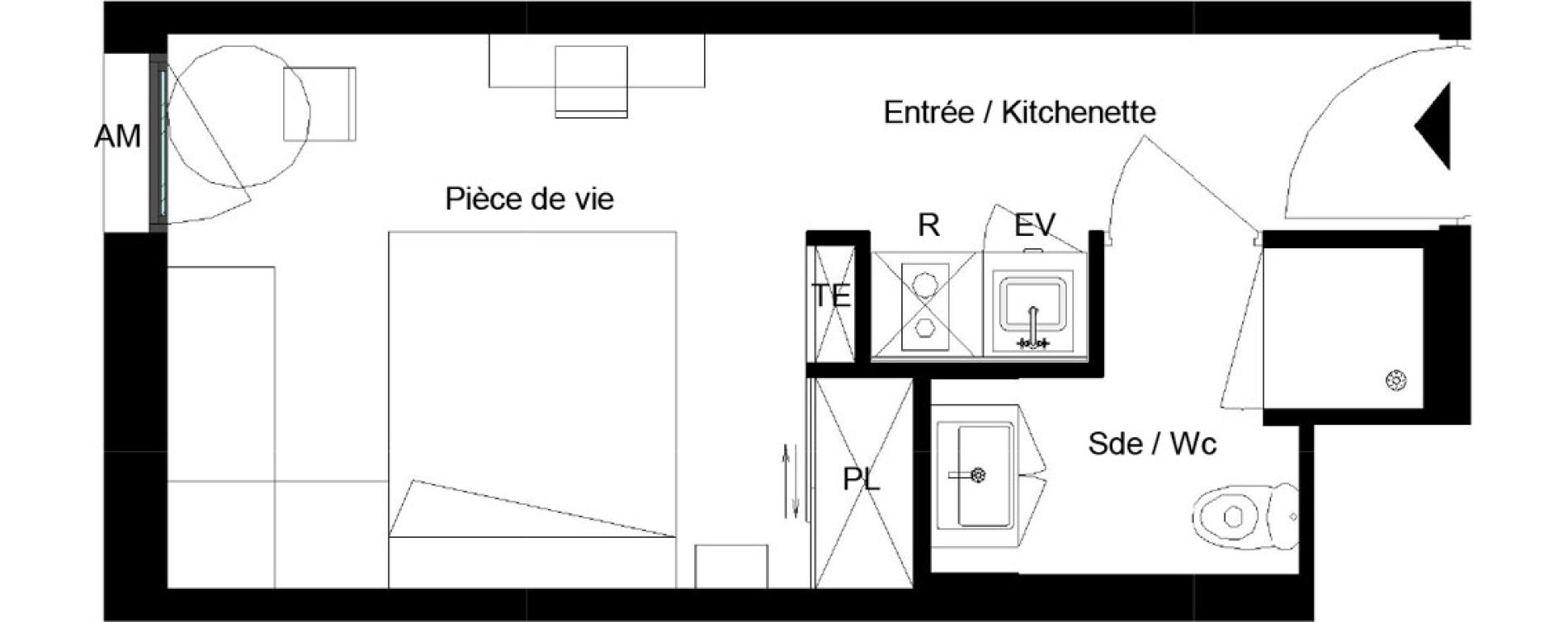 Appartement T1 meubl&eacute; de 20,44 m2 &agrave; Pessac Parc industriel - bersol