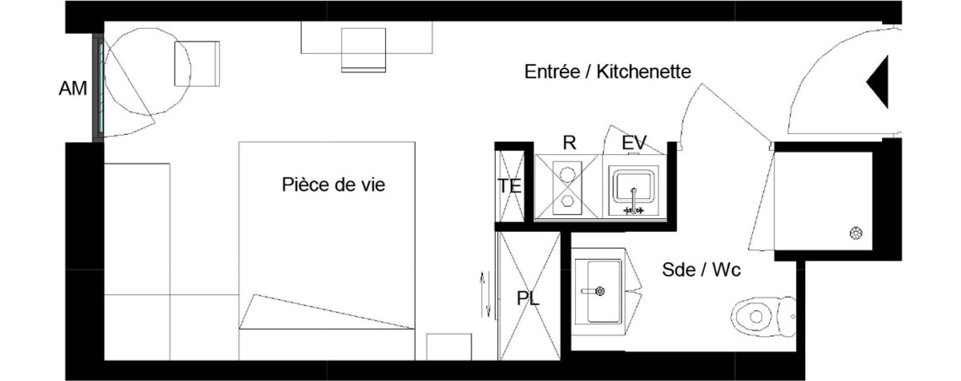 Appartement T1 meubl&eacute; de 20,44 m2 &agrave; Pessac Parc industriel - bersol